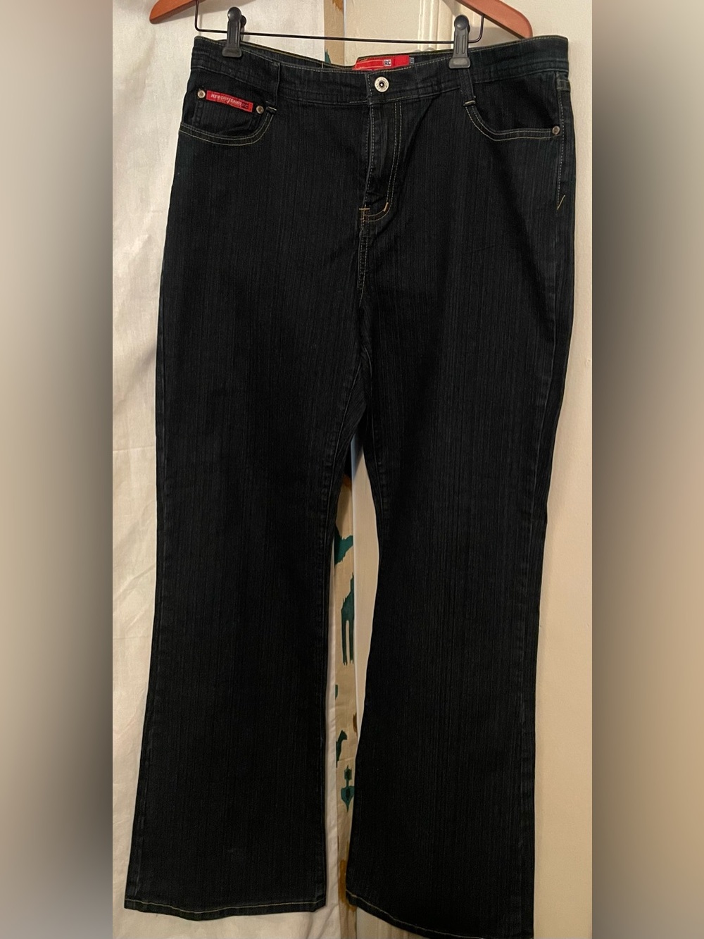 Rich Cow Rhinestone Jeans Wide Leg Flare Plus Size 18 Casual Workwear Dark Y2K
